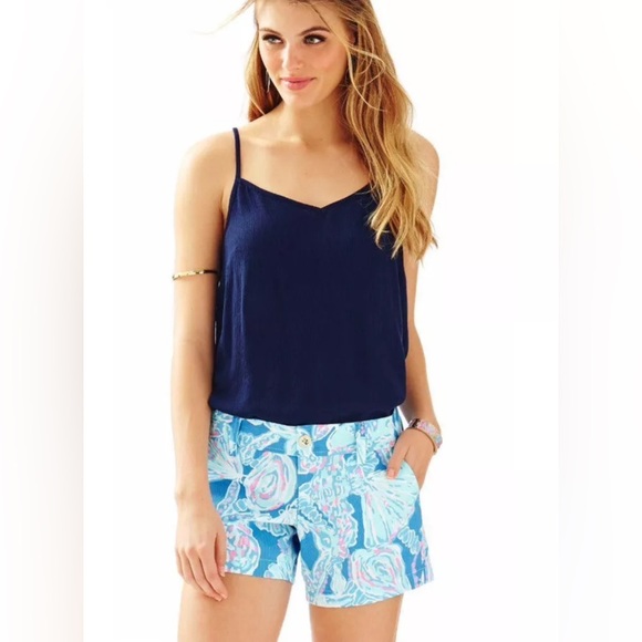 Lilly Pulitzer  print Bay Blue Into the Deep Callahan Shorts Size 0 - Picture 1 of 13